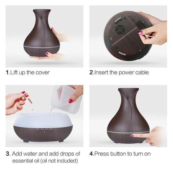 Air Diffuser ultrasonic with Night Light | Aroma Essential Oil Diffuser - MyHappySkin.be